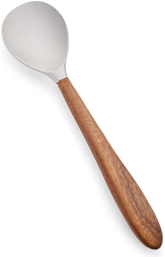 nambe Curvo Serving Spoon | 13 Inch Serving Spoon for Buffets, Salads, and Dinner Parties | Made of Stainless Steel and Acacia Wood | Designed by Steve Cozzolino