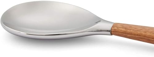 nambe Curvo Serving Spoon | 13 Inch Serving Spoon for Buffets, Salads, and Dinner Parties | Made of Stainless Steel and Acacia Wood | Designed by Steve Cozzolino