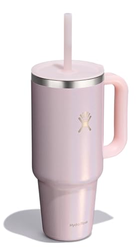 Hydro Flask Travel Tumbler with Handle, Lid and Straw - Insulated Stainless Steel in 40 Oz Glimmer Pink 40 Ounces