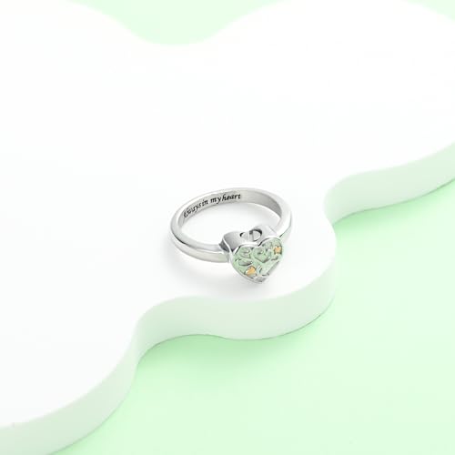 Love Heart Urn Ring for pet Dog Cat's Ashes Keepsake Memorial Jewelry Paw Print Cremation Finger Rings 6# Tree-Silver