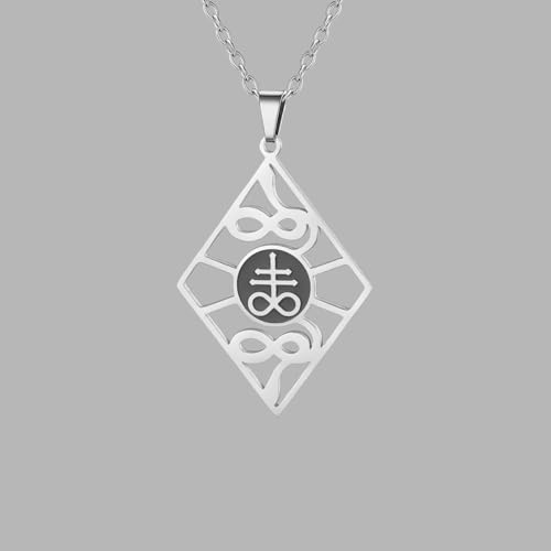 UNIFT Satanic Leviathan Cross Necklace for Women Men Stainless Steel Gothic Church of Satan Leviathan Cross Snake Pendant Necklaces Religious Amulet Jewelry silver
