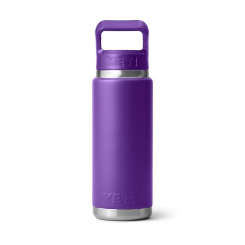YETI Rambler 26 oz Bottle, Vacuum Insulated, Stainless Steel with Color Matching Straw Cap Pace Purple