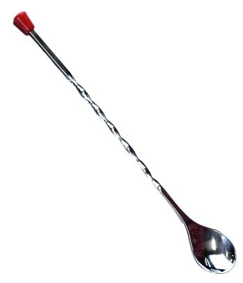 Set of 12 Rattleware stainless steel 11-inch twist bar spoons, ideal for stirring cocktails and iced tea drinks.