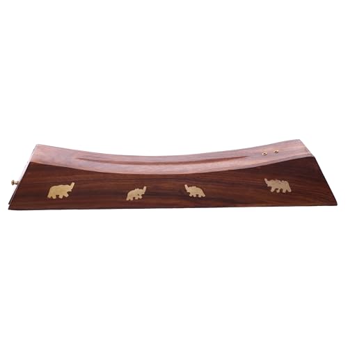 Puckator Sheesham Wood Ashcatcher Incense Sticks Burner Box with Elephant Inlay - Zen Spiritual Modern Gothic Home Room Decor Decorations - Meditation Accessories - Stick Cone Holder Burner Burners