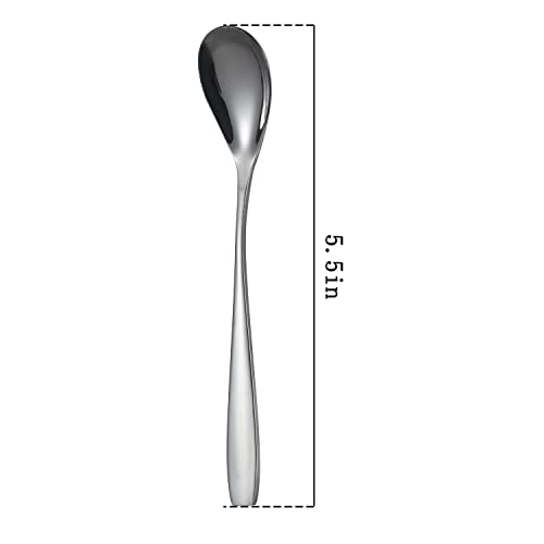 Set of 12 stainless steel egg spoons for soft boiled eggs by YellRin, 5.5 inches long, ideal for breakfast eggs.
