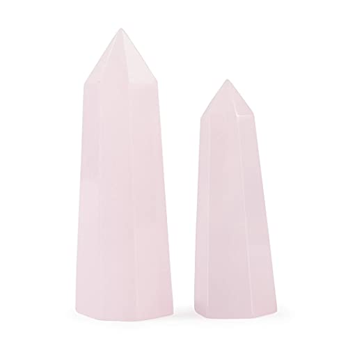 SMQ 2pcs Rose Quartz Healing Crystal Wands Chakra Sets Gemstones Witchcraft Meditation Hexagonal Single Points Energy Balancing Gifts for Reiki,Home Decor