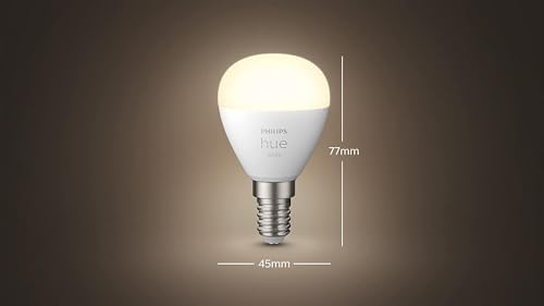Philips Hue White E14 Luster, 2 × 470 lm, Dimmable, Warm White Light, Controllable via App, Compatible with Amazon Alexa, Pack of 2 Single