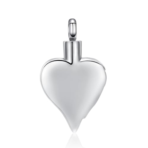 Minicremation Butterfly Heart Urn Necklace for Women Stainless Steel Wings Butterfly Cremation Jewelry w/Funnel Filler Keepsake Memorial Jewelry Gifts for Women Silver
