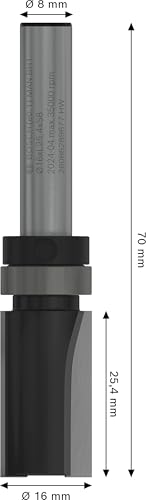 Pro Router Bit Top Bearing Flush Trim, Diameter 16 x L 25.4, Shank 8 mm 8 mm shaft Ø 16mm