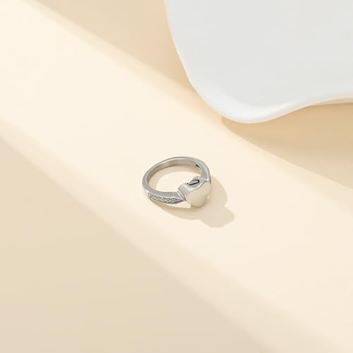 Cremation Jewelry Always in My Heart Heart Urn Ring for Girls Women, Memorial Ashes Keepsake Ring with Crystal Remembrance Silver-8#