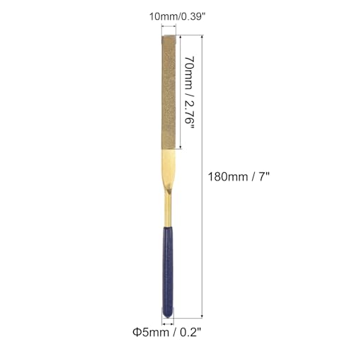sourcing map Diamond Needle File Titanium Coated Hand Tool 5 x 180 mm | Flat File Hand Tool with TPU Handle for Metal Stone Wood