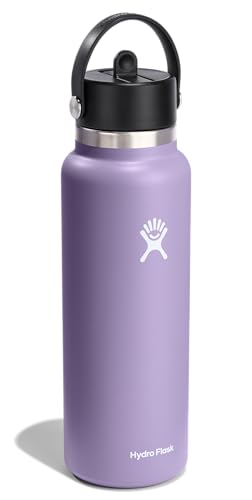 Hydro Flask Water Bottle - Insulated Stainless Steel - Wide Mouth Flex Straw Lid, Non Spill, Leakproof and Refillable in 40 Oz Moonshadow