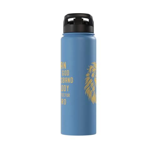 Man of God Husband Daddy Protector Hero Religious Lion Stainless Steel Insulated Water Bottle Light Blue 30 oz