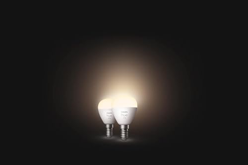Philips Hue White E14 Luster, 2 × 470 lm, Dimmable, Warm White Light, Controllable via App, Compatible with Amazon Alexa, Pack of 2 Single