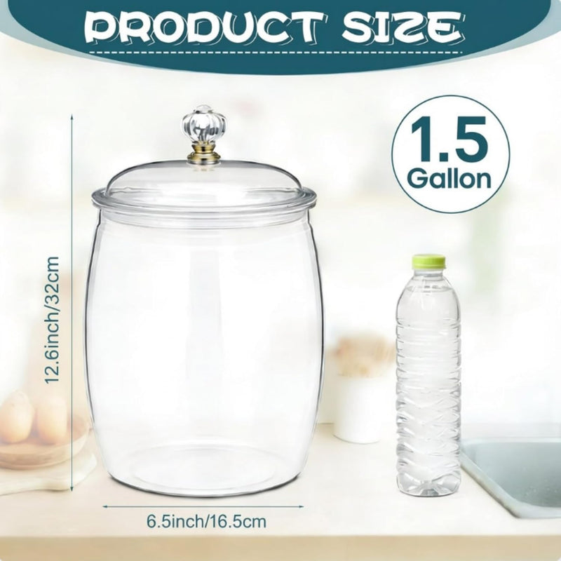 Rocutus Candy & Cookie Jar with Airtight Lid, Plastic Candy Jar Cookie Jar Jar for Pantry Organization, Sugar, Flour, Pasta, Dog Treats, Clear Food Storage Canister & Home Decoration (1.5 Gallon) 1.5 Gallon