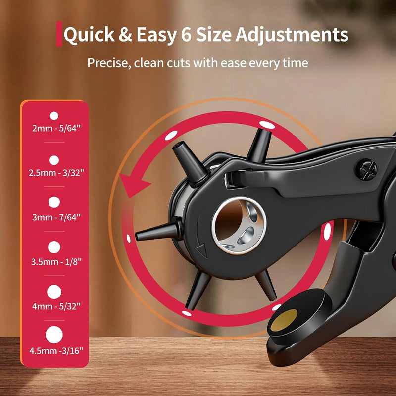 Leather Hole Punch,Belt Hole Puncher for Leather, Revolving Punch Plier Kit,Leather Punch Plier for Leather, Belts, Watches, Handbags, Leather Punch Tool for Belts Diameter : 4.5/4 /3.5/3/2.5/2mm. 17oz