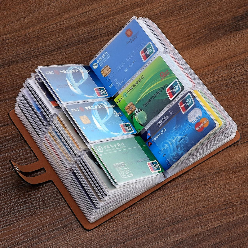 RFID Credit Card Holder, Leather Business Card Organizer with 96 Card Slots, Credit Card Protector for Managing Your Different Cards and Important Documents to Prevent Loss or Damage (Black) Black