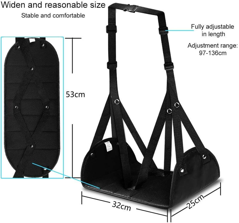 [Australia - AusPower] - Everlasting Comfort Airplane Footrest - Ergonomic Adjustable Foot and Heel Hammock - Memory Foam Portable Air Plane Flying Travel Foot Rest - Long Airplane Flight Accessories for Feet (Black) 