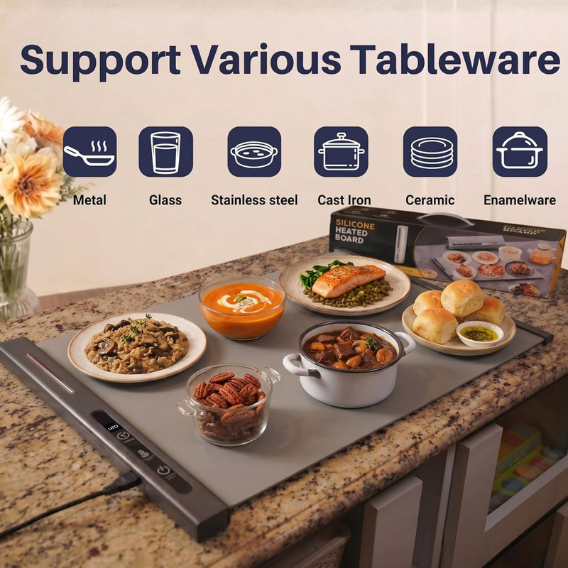 Portable Food Warmers,Electric Warming Tray Hot Tray Heating Mat Food Warmer Heating Pad Keep Foods Warming for Gatherings,Parties, Auto Shut-Off Gray