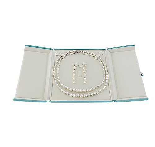 Premium Grade Aqua Velvet Jewelry Case Necklace Earrings Holder Presentation Box Anniversary Christmas Special Occasion Pearl Necklace Case Large Necklace Earrings Set