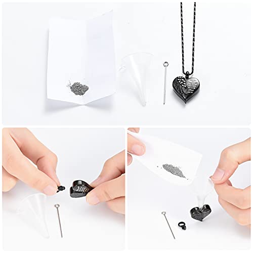 Yinplsmemory Love Heart Urn Necklace for Ashes Keepsake Memorial Cremation Jewelry Stainless Steel Angel Wing Heart Urn Locket Ashes Holder Memorial Urn Jewelry for Human/Pet Ashes Black