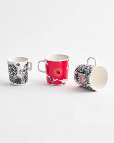 MARIMEKKO Oiva Unikko Mug – Refine Your Kitchen Décor with Our Iconic Floral Stoneware – Stylish Porcelain Coffee Mugs to Elevate Your Drinking Experience (13.5oz) Red 13.5 Ounces
