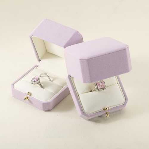 Octagonal Microfiber Dual Ring Box for Wedding Proposal Engagement Double Ring Box