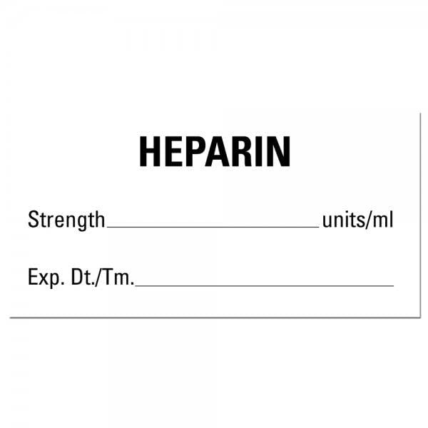 HEPARIN Medical Healthcare Labels-White, 500 2" x 1" Labels Per Roll