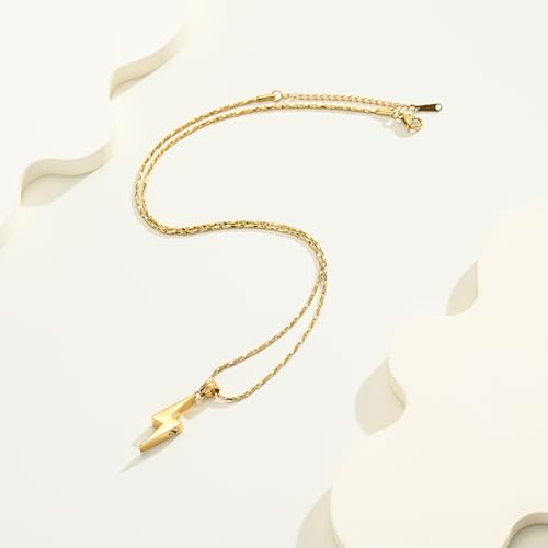 Lightning Bolt Urn Necklaces for Ashes Thunderbolt Cremation Jewelry for Ashes Keepsake Memorial Necklace for Women Men Jewelry Ashes Holder Vertical Lightning Urn Pendant A-Gold
