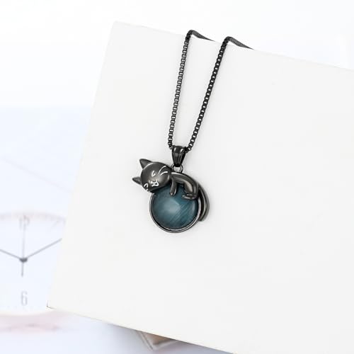 XSMZB Pet Cremation Ashes Jewelry Moonstone Cat Urn Necklace for Ashes for Women Men Lovely Cat Memorial Urn Locket Keepsake Pendant Gift Black Cat