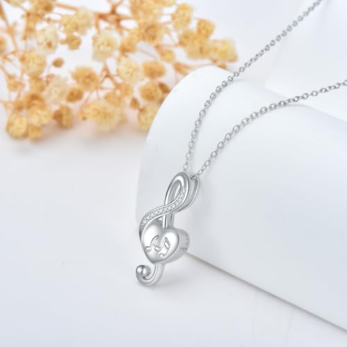 VONALA Music Necklace 925 Sterling Silver Music Note Heart Pendant Musical Necklace Cubic Zirconia Musical Jewellery Gift for Women Girls Music Note Urn