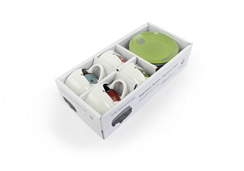 BRISA VW Collection - Volkswagen Espresso Cups Coffee-Tea-Cappuccino Set in T1 Bus Campervan Design (Bus Front/100ml/3.4 fl oz) (Set of 4 (red/black, petrol/brown, orange, green)) Set of 4 (red/black, petrol/brown, orange, green)