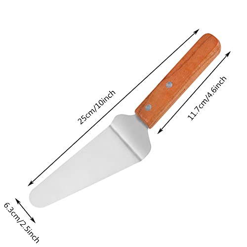 20 Pack Wood Handle Pizza Pie Server Stainless Steel Cake Server, Cake Holder Transfer Triangular Spade Spatula Shovel for Pizza Cake Biscuit Baking