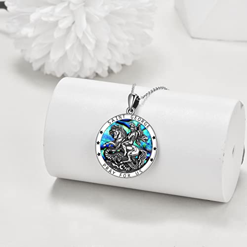 YFN St George Necklace for Men Sterling Silver Saint George Medal Protection Christian Amulet Jewelry Gifts for Women 20+2‘’
