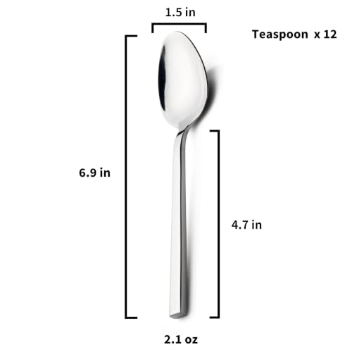 Alata Cube 12-Piece 6.9 Inches Forged Stainless Steel Teaspoons, Mirror Finish, Dishwasher Safe Silver