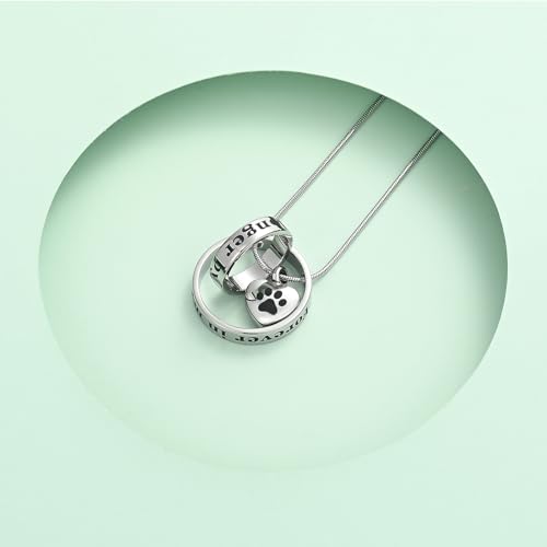 Cremation Urn Neckalce for Ashes for Dog/Cat,Forever in My Heart,No Longer by My Side,Funeral Keepsake Urn Necklace Paw Print Memorial Necklace (C) Silver