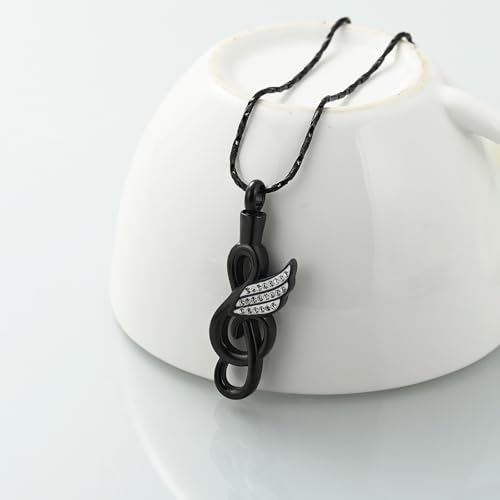 Imrsanl Music Note Urn Necklace for Ashes Musical Symbol with Wing Memorial Pendant Cremation Jewelry for Women Men Ashes Holder Funeral Keepsake Black
