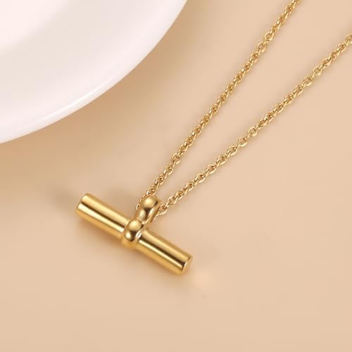 Ashes Necklace For Women Stainless Steel Minimalist T Bar Cremation Urn Jewelry Hold Loved Ones/Pet Ashes Keepsake Memorials Gold