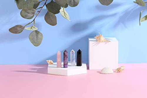 Luckeeper Healing Crystal Wands,2" Amethyst Crystal, Rose Quartz,Clear Quartz and Black Obsidian，6 Faceted Reiki Chakra Stones 4 pcs 2" Tall
