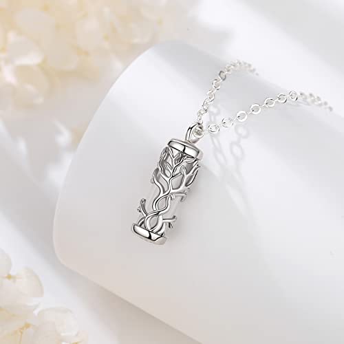 Urn Necklace for Ashes 925 Sterling Silver, Cremation Jewellery for Ashes Necklaces Tree of Life Pendant for Ashes Funeral Memorial Gift for Human Pets Ashes, 20inch
