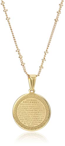 LESLIE BOULES Saint Michael Archangel Necklace 18 Inches Stainless Steel 18K Gold Plated Pendant