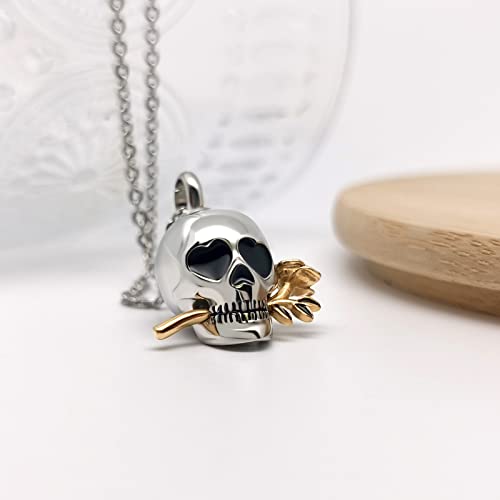 YSAHan Romance Skull Urn Necklace for Ashes for Men Women Rose Flower Cremation Memorial Keepsake Jewelry Gift(UR-16_Skull)