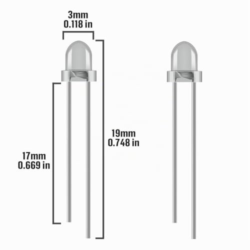 10 Colours 3 mm Light Emitting Diode LED Diode Set Red Blue Green Yellow White Warm White Orange Pink Purple Chartreuse LED Diodes 2 Pin Transparent Round Head LED Diodes Kit (20 Pieces per Colour) 3 mm - 10 colours