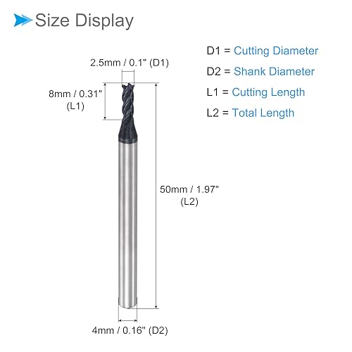 End Mill Set Four Edges 2.5 mm x 8 mm Cutting 4 mm Shaft AlTiN Coated P05 Carbide 4 Flutes CNC Router Bits - (Application: for Milling Stainless Steel Hardened Steel) Pack of 2 | CNC Router-Bits, AlTiN Beschichtet, P05 Karbid, 4 Flöten, Für Fräsen Edel...