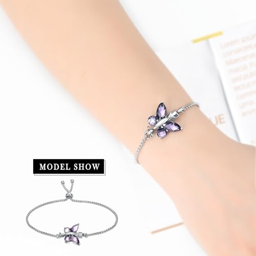 constantlife Crystal Butterfly Cremation Bracelet for Ashes for Women Stainless Steel Pendant Urn Keepsake Adjustable Wristband Bangle Memorial Jewelry Gift Purple