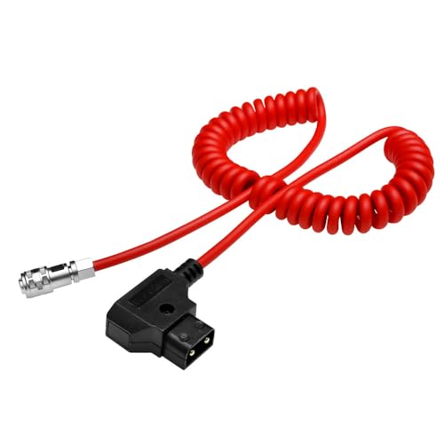 Alvin's Cables BMPCC 4K Power Cable, D-tap to 2 Pin Female Ultra Soft Coiled Cable for Blackmagic Pocket Cinema Camera 4K/ 6K Coiled Red