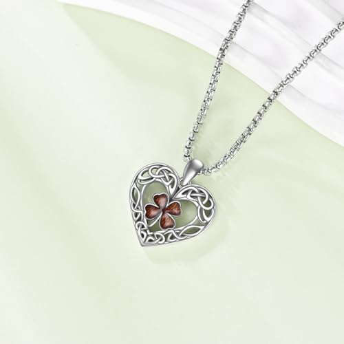 ONEFINITY Wooden Clover Necklace Sterling Silver Wood Four Leaf Clover Shamrock Pendant Necklaces Celtic Knot Irish Jewelry Saint Patricks Gifts for Women