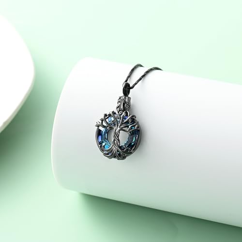 Yinplsmemory Tree of Life Cremation Jewelry Circle Urn Ashes Necklace for Women Men Memorial Keepsake Ashes Jewelry Black-blue