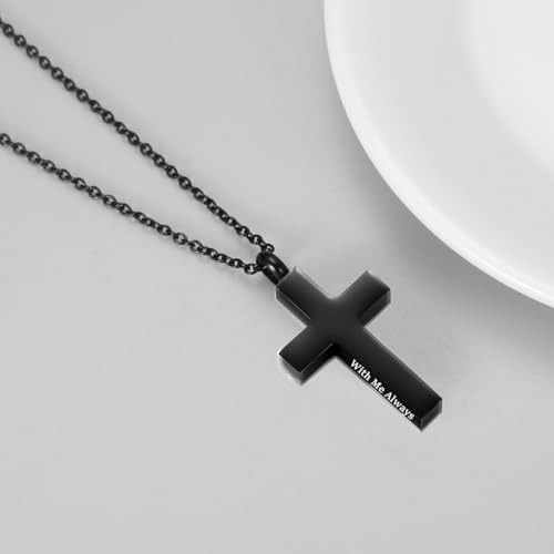 RIPFEVURN Cremation Jewelry Black Cross Urn Necklaces for Ashes for Women Men Human Ashes with Me Always Memorial Keepsake Pendant 1pc-Black-Brother