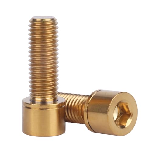 UHDFBDHF gold titanium bicycle stem hex bolts, M7x20mm Allen head with washers, 6-pack